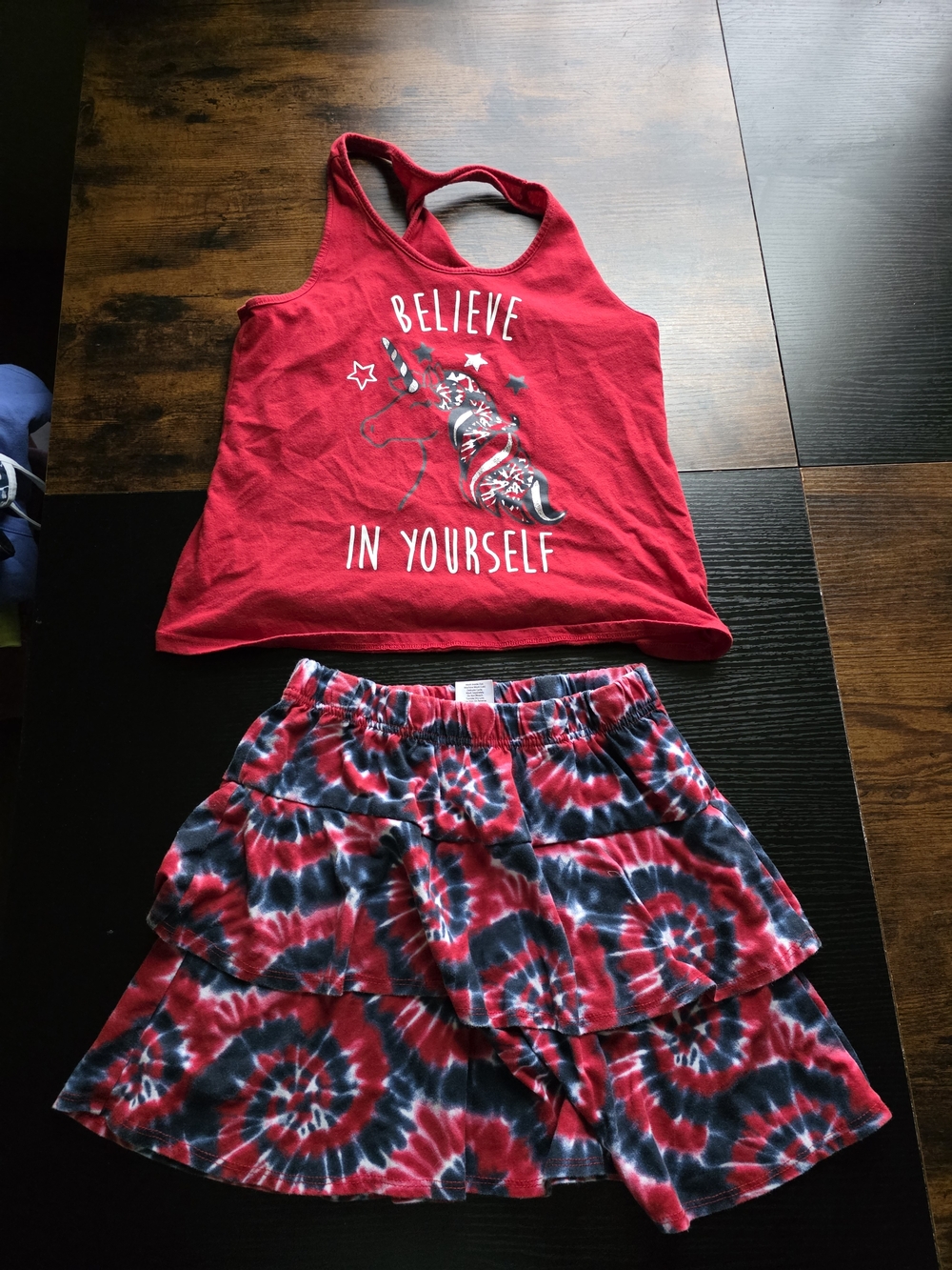 Girls' Red Unicorn Tank & Tie-Dye Skirt Matching Outfit
